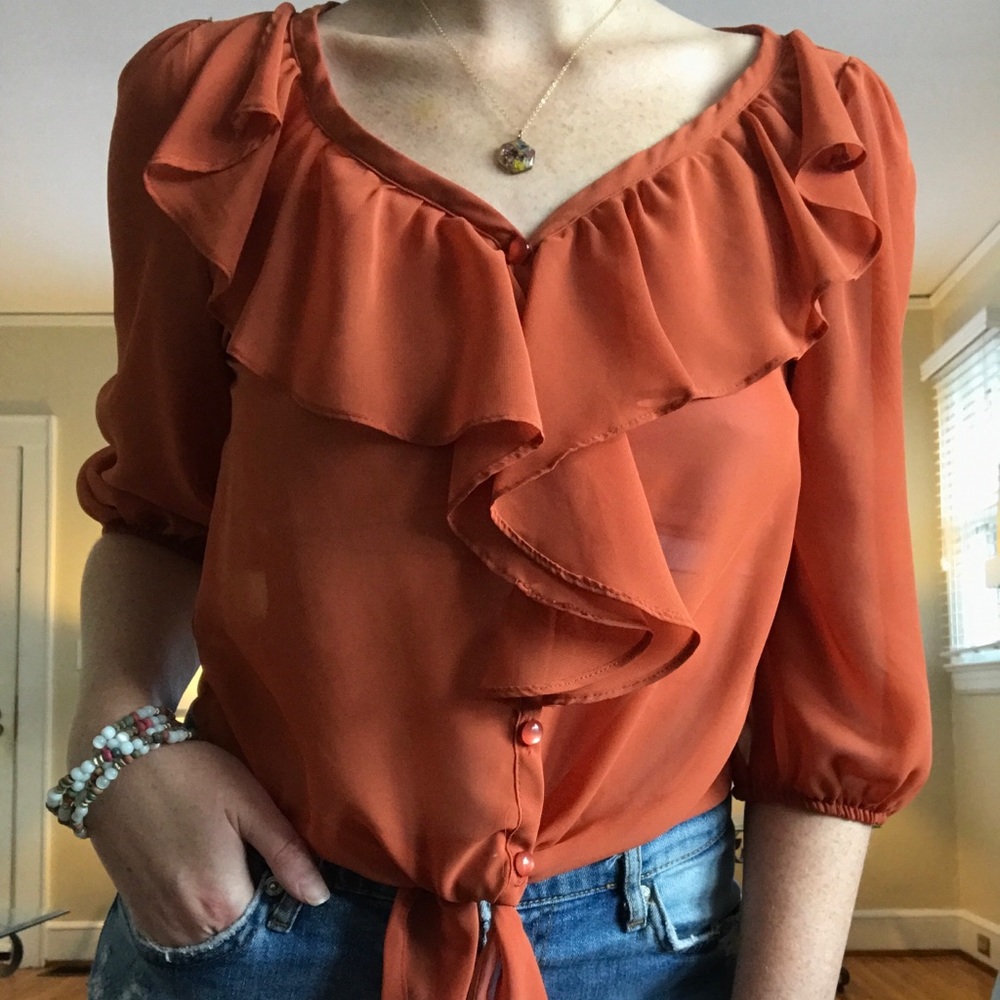S Sheer Tie-up Top